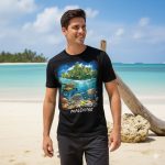 T-SHIRT BLACK PRNTED BEACH SEA