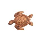 POLY MAGNET LIKE WOOD TURTLE W/ 2 DOLPHIN CARVING 3"