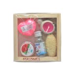 SPA 5 PCS SET IN WOODEN BOX CANDLE, SOAP, OIL, LUFA, LIP BLAM