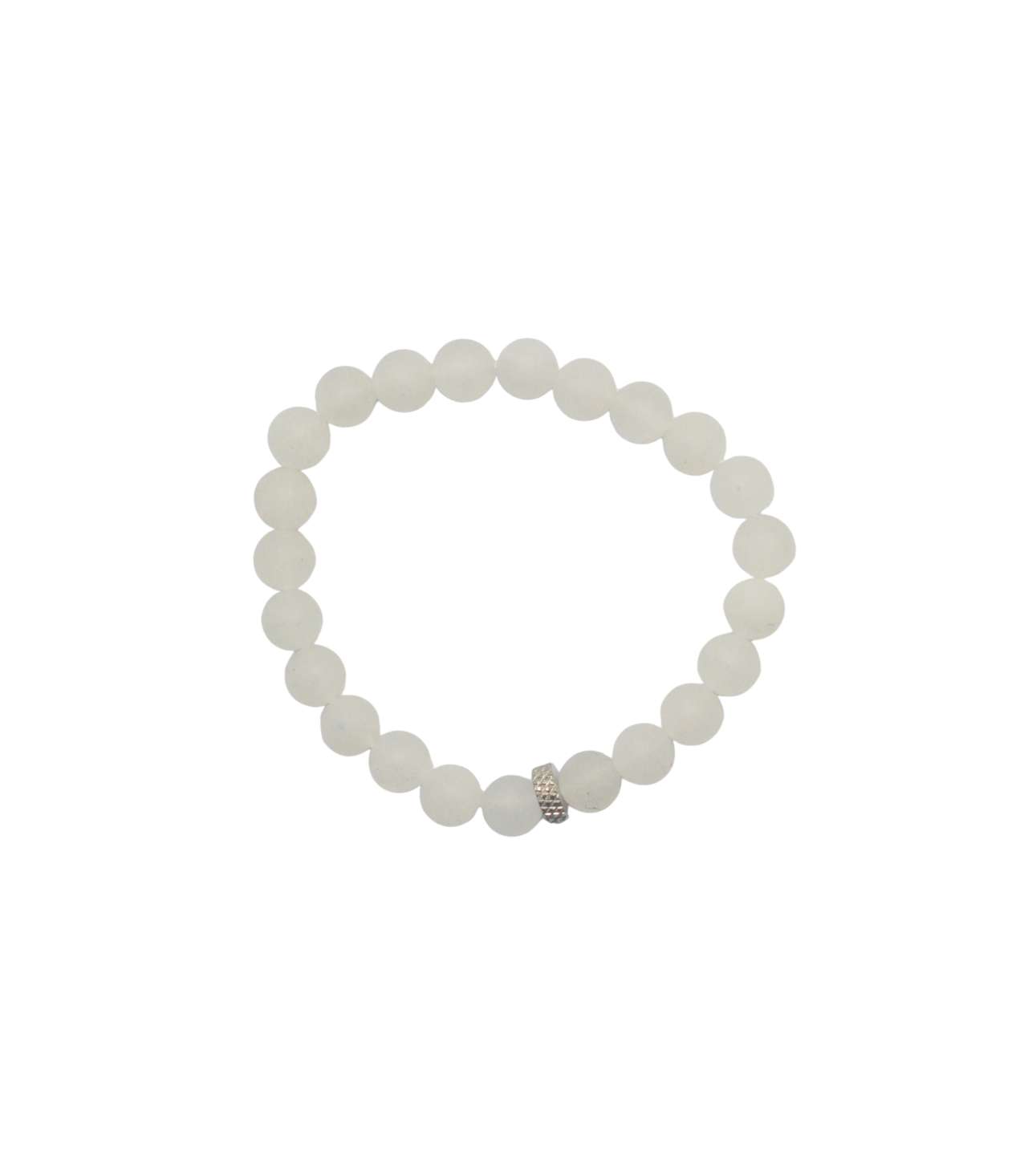 30726 SEMI-PRECIOUS STONE BRACELET- MATTE WHITE JADE-8MM ROUND BEADS- 7INCHES - Image 1
