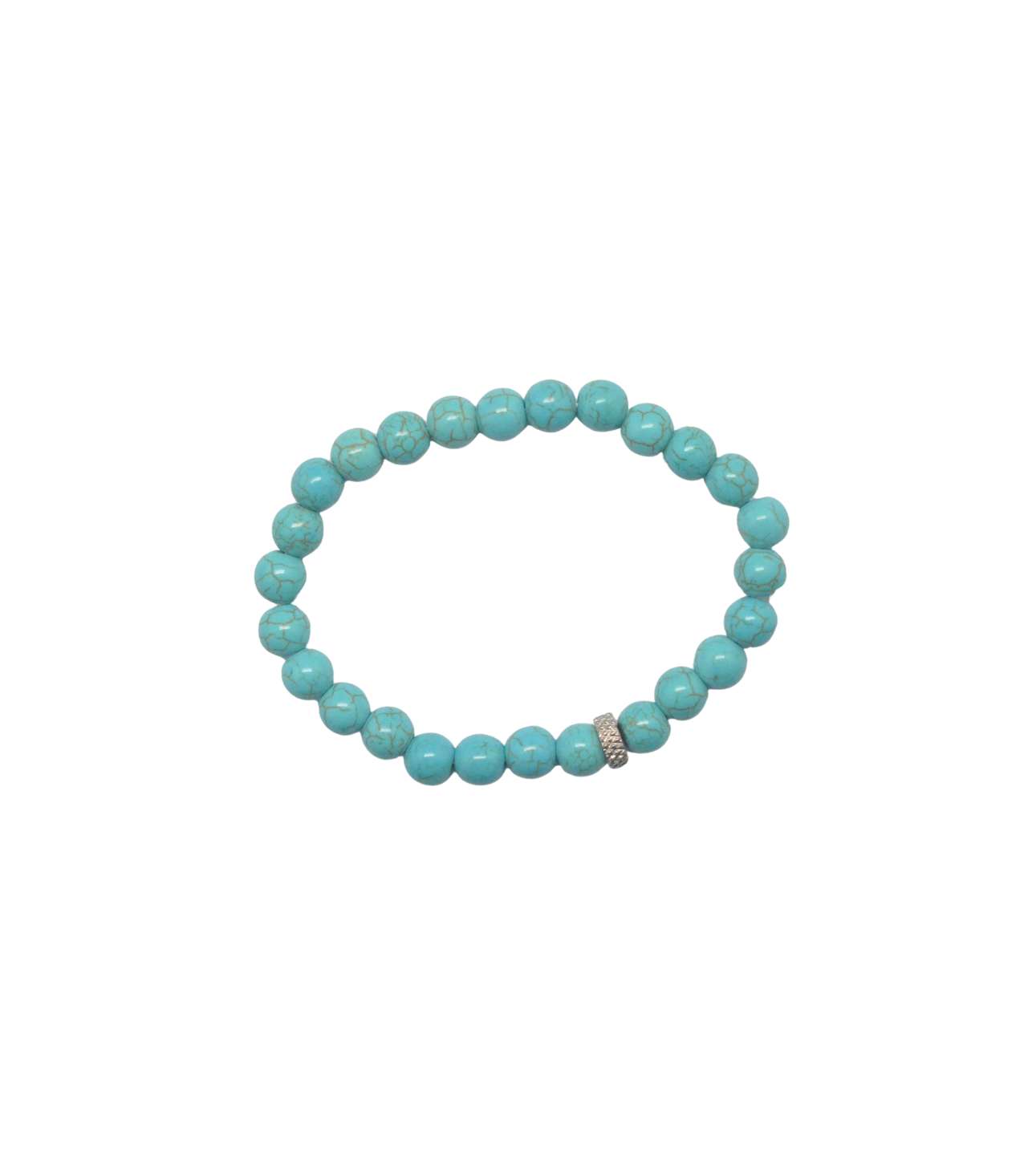 30727 SEMI-PRECIOUS STONE BRACELET- SYNTHETIC BLUE TURQUOISE-8MM ROUND BEADS- 7INCHES - Image 1