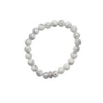SEMI-PRECIOUS STONE BRACELET- SYNTHETIC WHITE HOWLITE-8MM ROUND BEADS- 7INCHES
