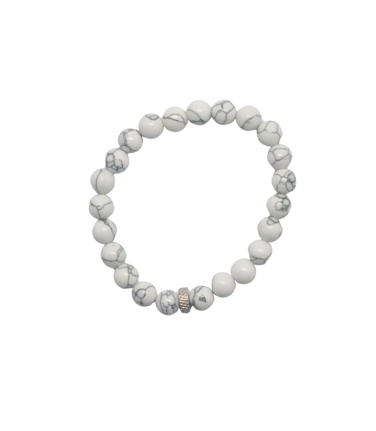30730 SEMI-PRECIOUS STONE BRACELET- SYNTHETIC WHITE HOWLITE-8MM ROUND BEADS- 7INCHES - Image 1