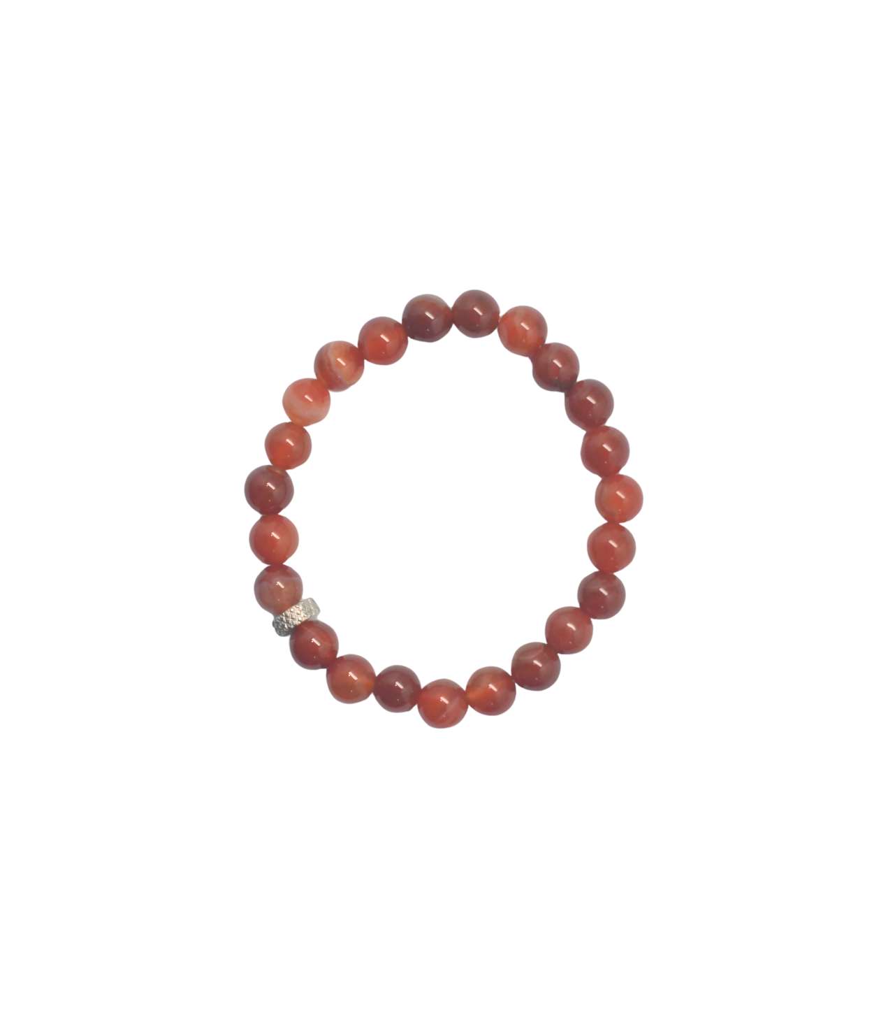 30731 SEMI-PRECIOUS STONE BRACELET- RED STRIPED AGATE-8MM ROUND BEADS- 7INCHES - Image 1