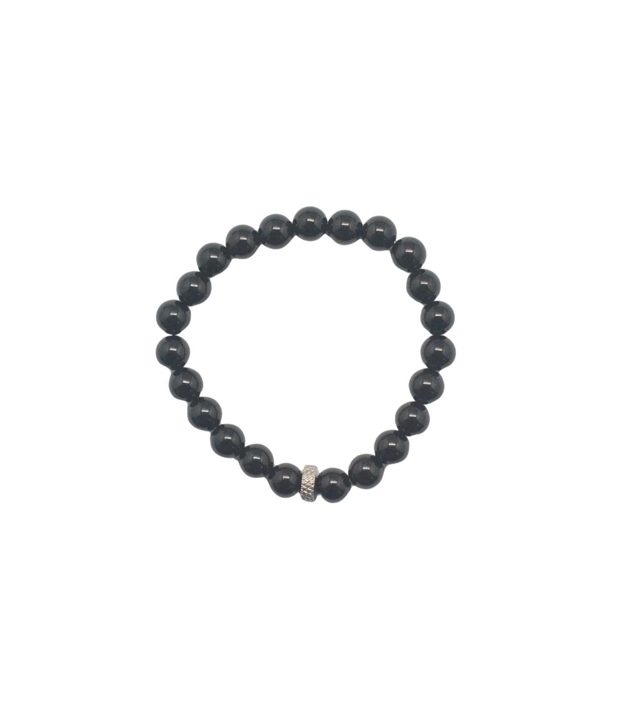 30732 SEMI-PRECIOUS STONE BRACELET- BLACK AGATE-8MM ROUND BEADS- 7INCHES - Image 1