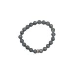 SEMI-PRECIOUS STONE BRACELET- BLACK LABRADORITE-8MM ROUND BEADS- 7INCHES
