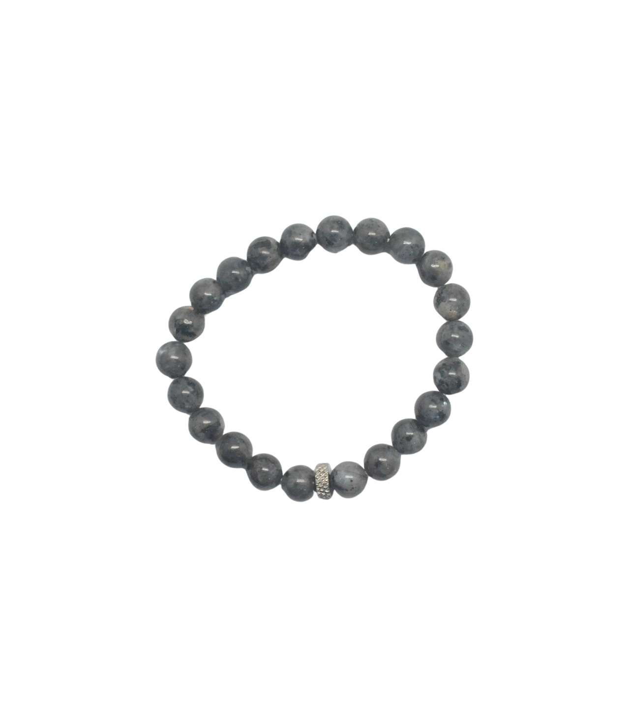 30736 SEMI-PRECIOUS STONE BRACELET- BLACK LABRADORITE-8MM ROUND BEADS- 7INCHES - Image 1
