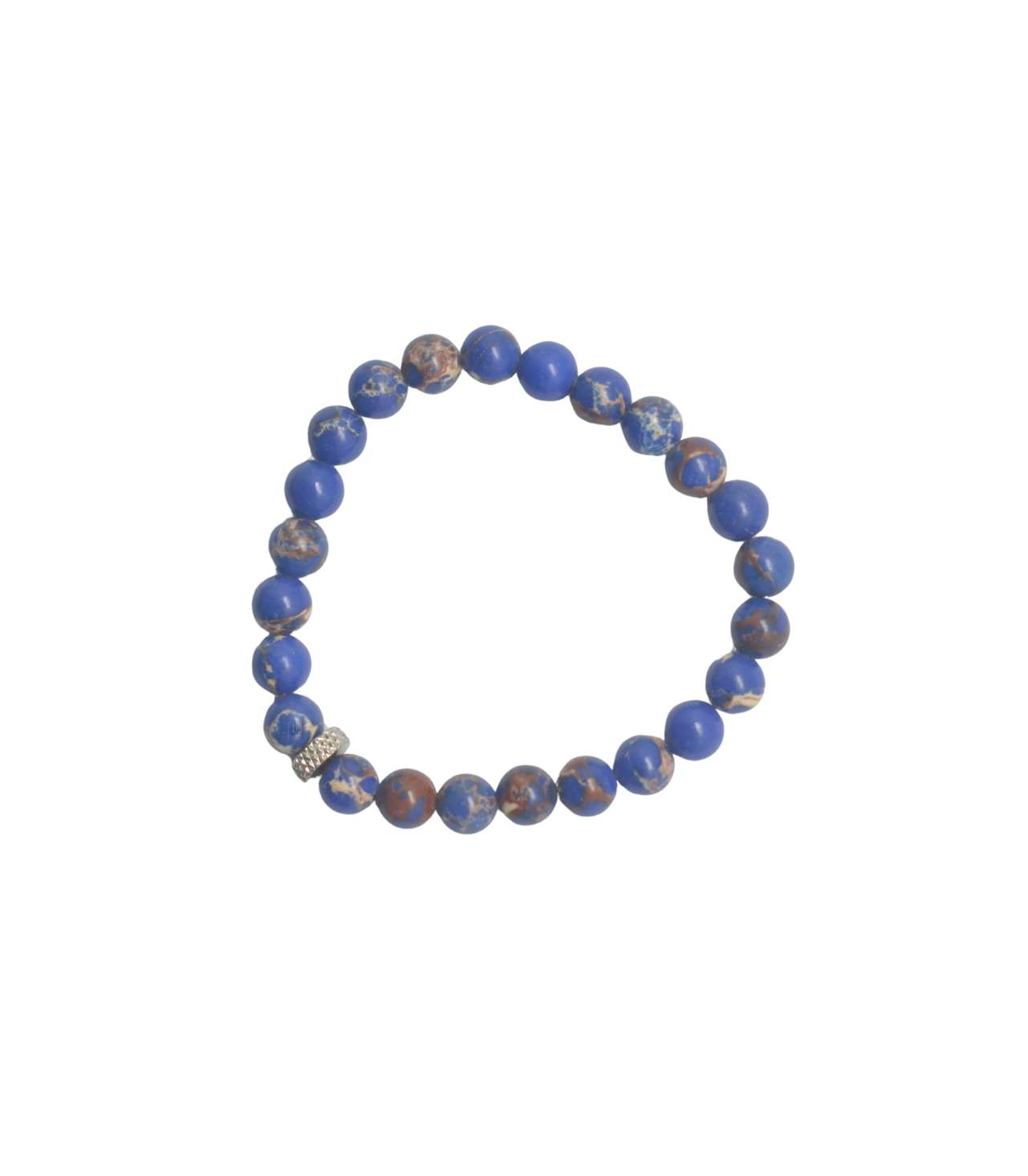 30738 SEMI-PRECIOUS STONE BRACELET- SYNTHETIC BLUE IMPERIAL JASPER- 8MM ROUND BEADS- 7INCHES - Image 1