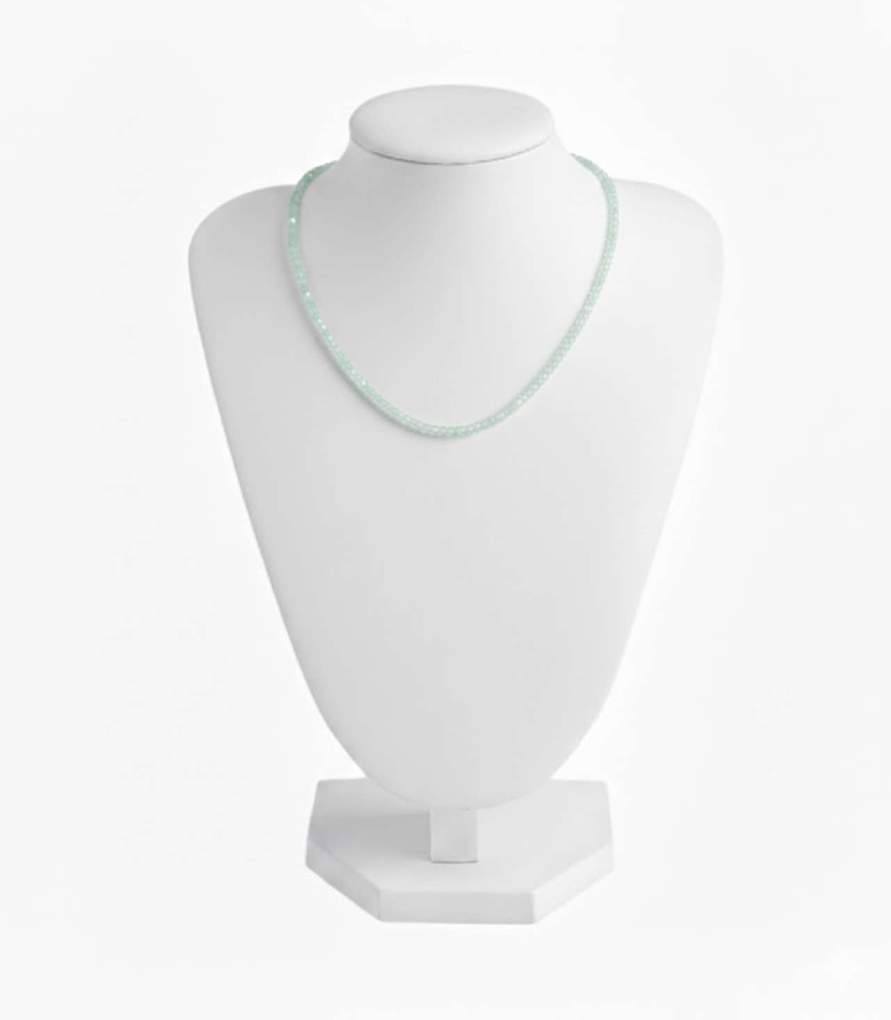 30744 SEMI-PRECIOUS STONE NECKLACE- AQUAMARINE-3MM FACETED ROUND BEADS-15INCHES - Image 1