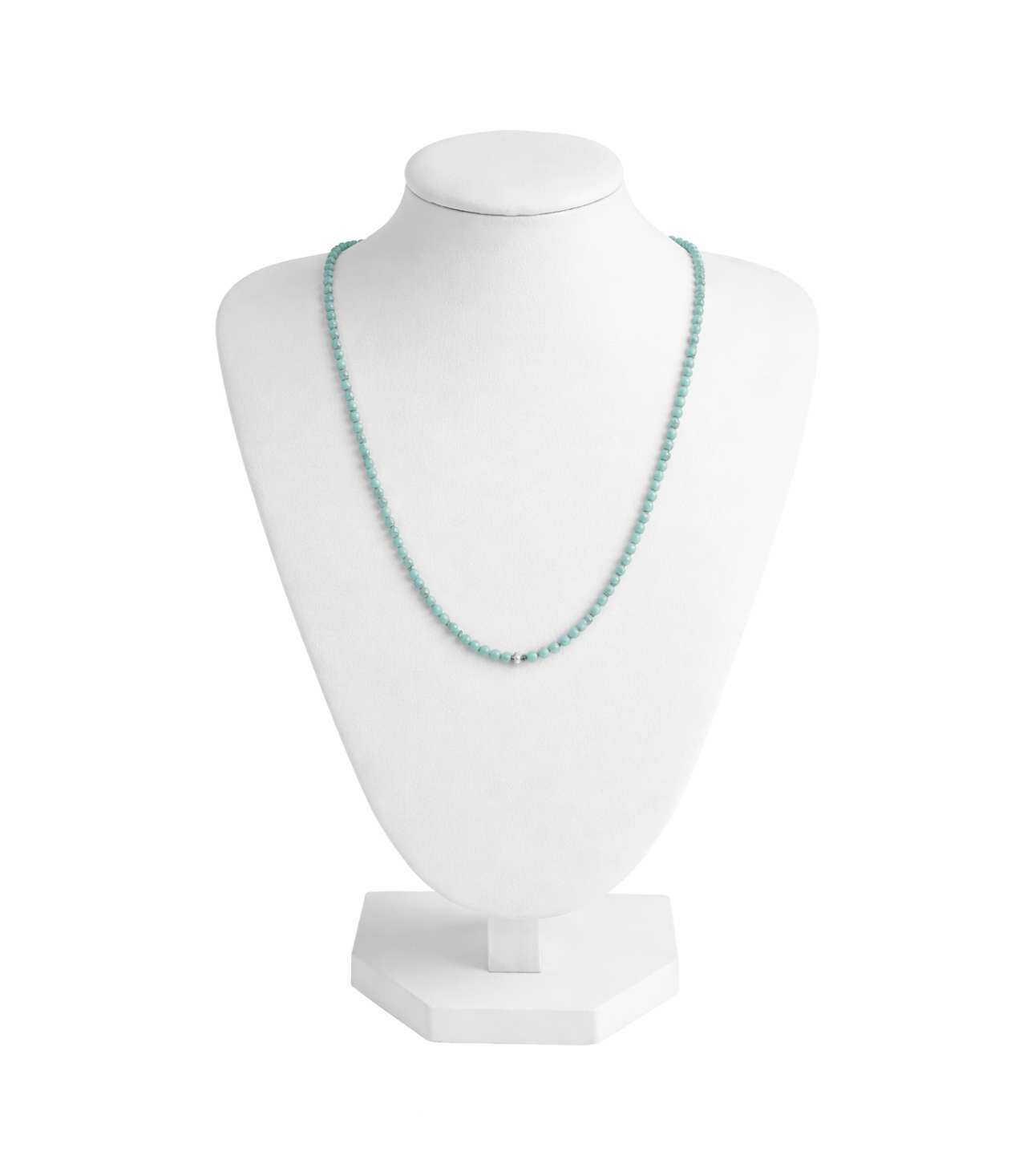 30745 SEMI-PRECIOUS STONE NECKLACE- REC. TURQUOISE-3MM FACETED ROUND BEADS-15INCHES - Image 1