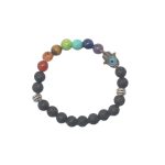 SEVEN CHAKRA BRACELET-LAVA- ROUND BEAD-8MM-7INCH