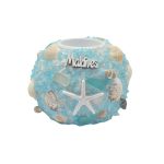 CANDLE HOLDER BALL W/BLUE CRYSTAL STONE & SHELL 4"X3"
