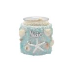 CANDLE HOLDER CUP W/BLUE CRYSTAL STONE & SHELL 3"X2.5"