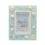 WOODEN PHOTO FRAME W/ BULE CRISTAL & SHELL 4"X6"