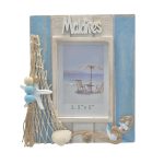 WOODEN PHOTO FRAME W/ROPE NET & STAR FISH 3.5"x5"