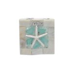 WOOD DECORATION BOX W/ MOP & BLUE CRYSTAL STONE 3"X3"