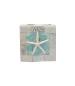 WOOD DECORATION BOX W/ MOP & BLUE CRYSTAL STONE 3"X3"