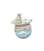 WOODEN SAIL BOAT ON ROUND STAND 6"X3.5" - Image 2