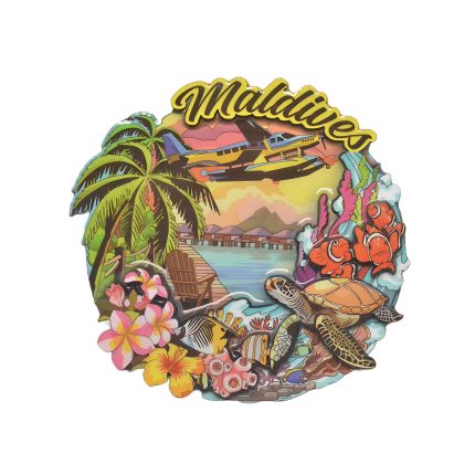 WOODEN 3D EPOXY MAGNET W/WATER VILLA ROUND 3"