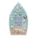 WOODEN BOAT PHOTO FRAME W/ BULE CRISTAL 2.5"X3.5"