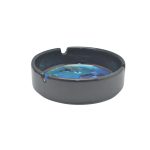 ASHTRAY CERAMIC BLACK W/ UNDERAWATER DESIGN 4"