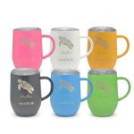 DOUBLE WALL STAINLESS STEEL MUG WITH HANDLE GLASS LID 360ML