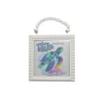 WOODEN FRAME WALL HANGER W/ GALSS PRINTED TURTLE 7"