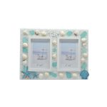 WOODEN DOUBLE PHOTO FRAME ON TOP SHELL & COLOR STONE 4"X6"