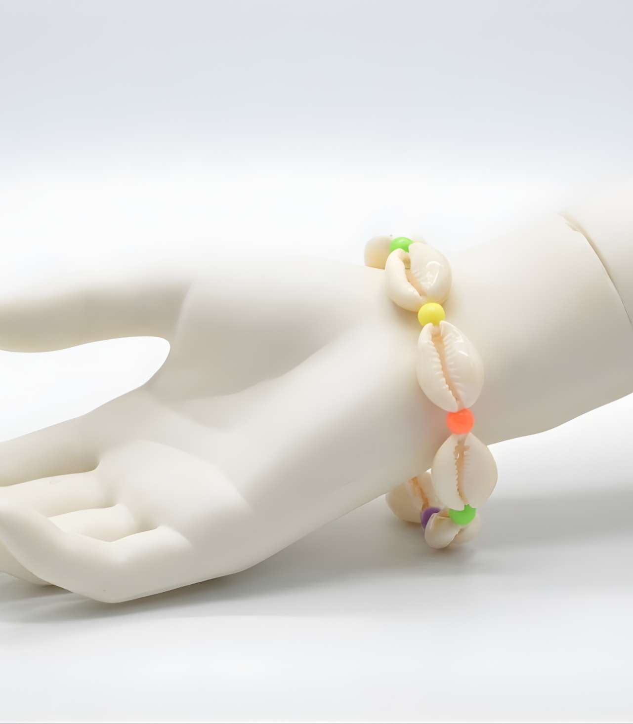 30850 BRACELET, ELASTIC DOUBLE COWRIE SHELL WITH ASTD COLOR BEADS - Image 1
