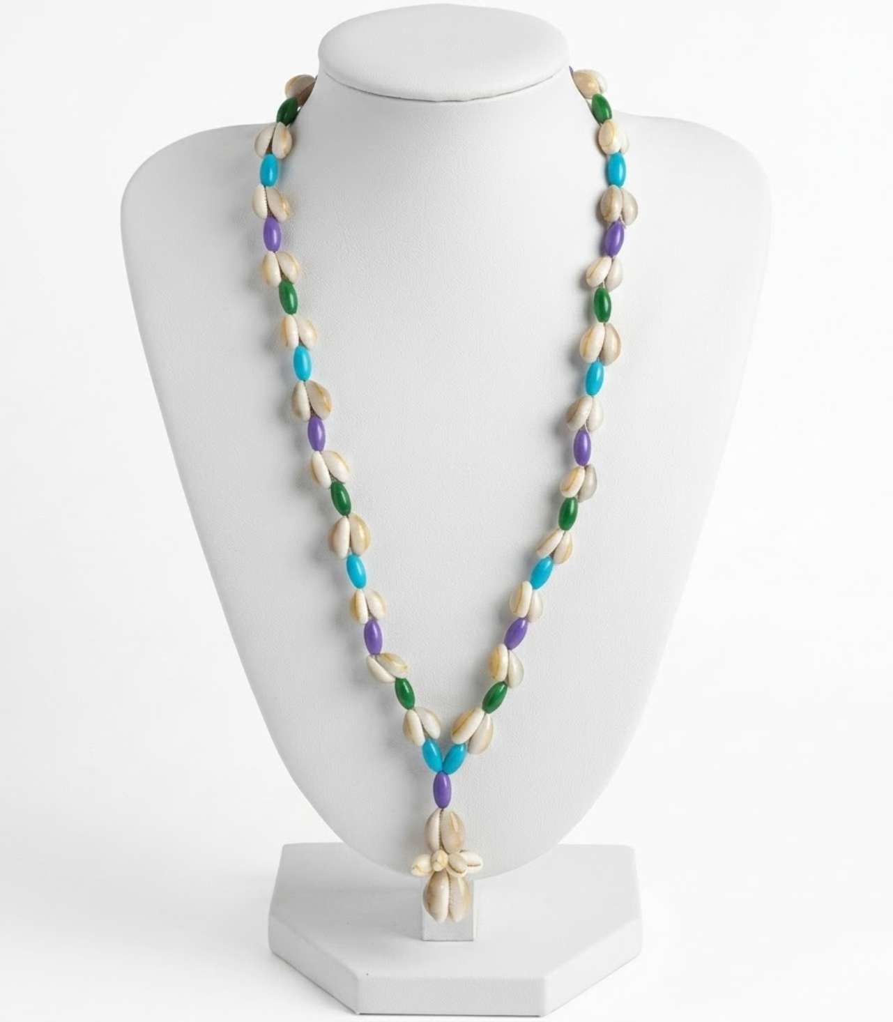 30861 NECKLACE, DOUBLE COWRIE SHELLS WITH ASTD COLOR BEADS - Image 1