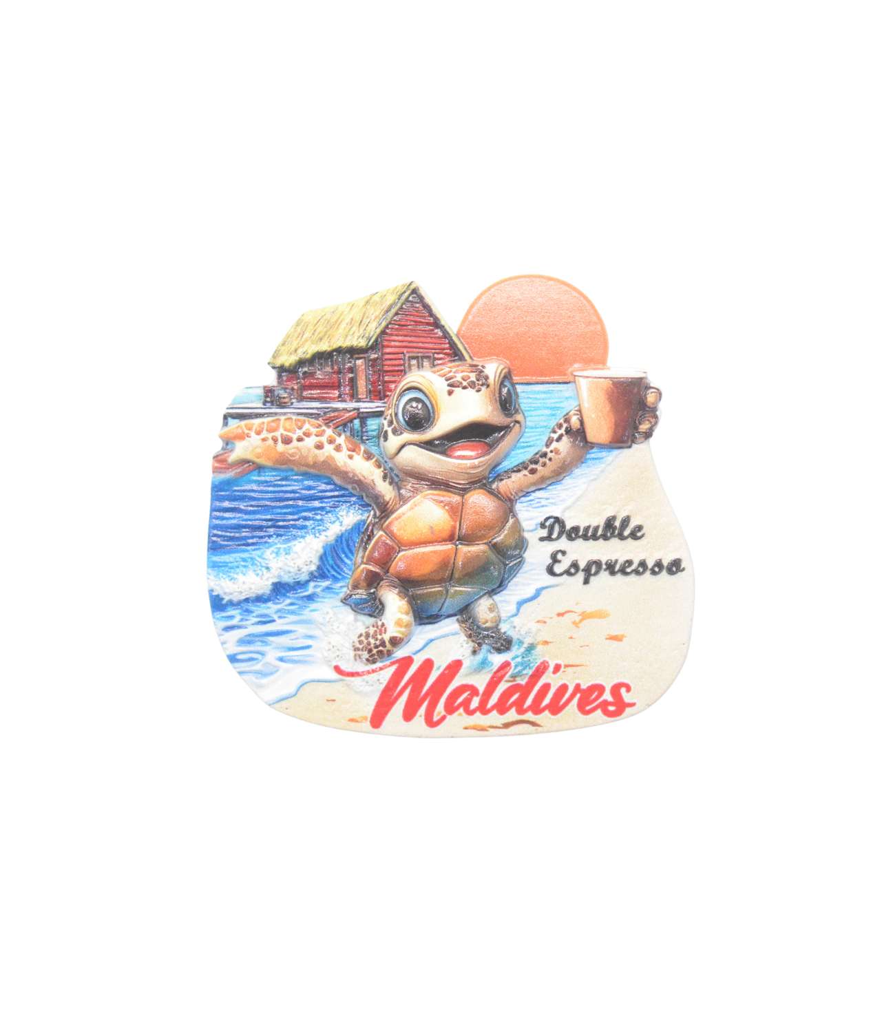 63177 MAGNET CARTOON SEA TURTLE , HOLDING DBL ESPRESSO CUP- CERAMIC, - Image 1